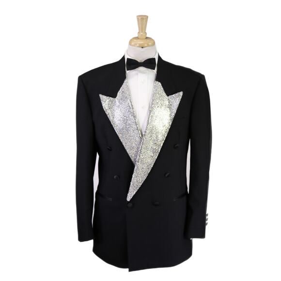 Christian Dior Crystal Lapel Vintage Black Double Breasted Formal Blazer 41L 40L - Picture 1 of 8